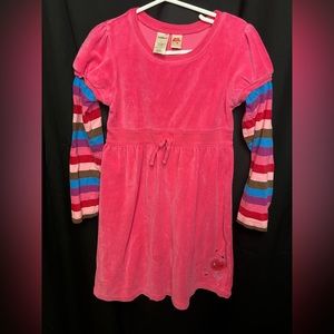 Osh Kosh pink Velour Dress With Rainbow Sleeves